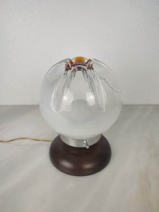 Candeeiro de mesa italiano, Mid-Century Modern com globo esférico de vidro Murano, anos 1970